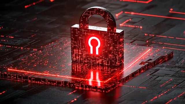Cyber Security Concept with Padlock on Circuit Board Abstract Futuristic Look