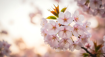 Fototapeta premium Beautiful Cluster of Pink Cherry Blossom Flowers in Bloom During Spring