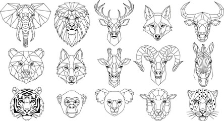 Geometric animal heads collection for modern design projects
