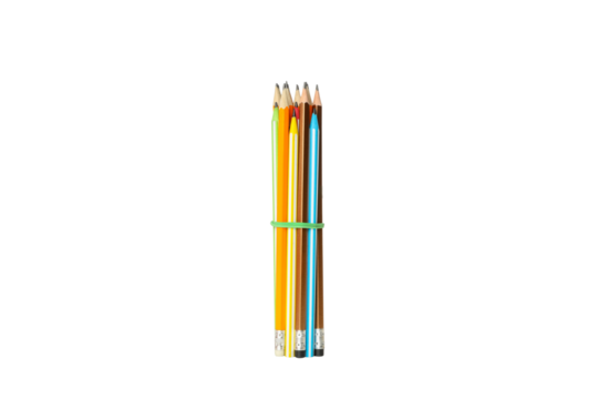 Vibrant pencils bundled for learning, isolated on white, PNG