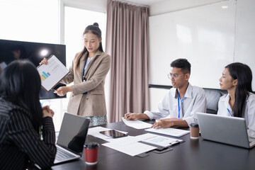 Diversity Woman leadership asian business people training Teamwork meeting asian employees working together colleagues