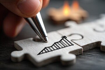 Hand drawing growth chart on puzzle pieces