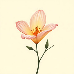 Naklejka premium Beautiful Pink Flower with Yellow Center on Green Stem