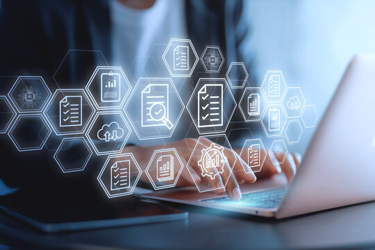 Customer service evaluation concept. smiling Asian man Is using a smartphone And he is pressing face emoticon smile in satisfaction on virtual touch screen.