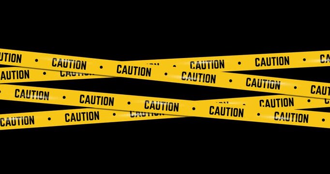 Animated design of interlacing yellow caution tape with CAUTION text on a black background
