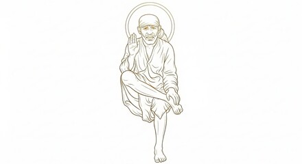 Illustration of a Monk Sitting in a Blessing Posture with a Peaceful Aura