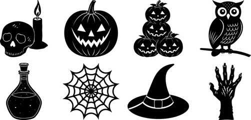 Set of Halloween silhouettes perfect for vector designs Vector illustration. Collection of Halloween vector elements