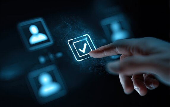Hand selecting a checkmark on a digital interface (1) - Powered by Adobe