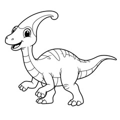 Fototapeta premium Cartoon dinosaur with a curved crest, long neck and tail, smiling face, and striped body in black-and-white line art.