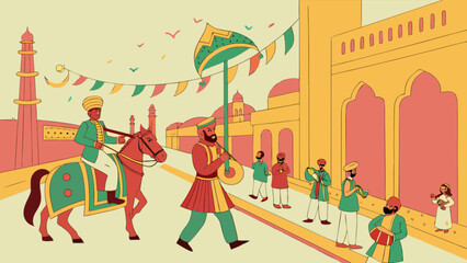 Indian wedding baraat procession illustration vector graphic design celebration culture tradition 100
