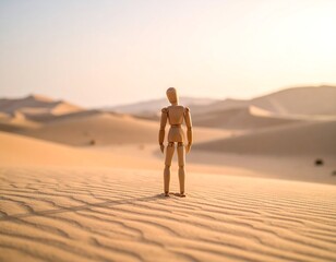 A Lonely Wooden Figurine in the Endless Desert of Despair