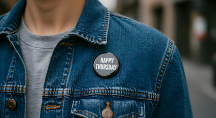 Happy Thursday Button on Denim Jacket