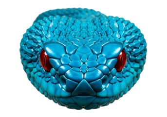 Close up of a blue viper snake head isolated on transparent background