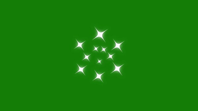 Sparkling stars blinking animation on green screen background. Rotating twinkle stars animation of seamless looping. Doodle flat vector sparkling star green Sky. Loop shimmering magic stars flash.