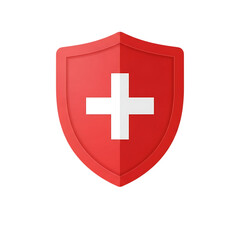 Obraz premium 3d Red shield with white cross isolated on transparent background