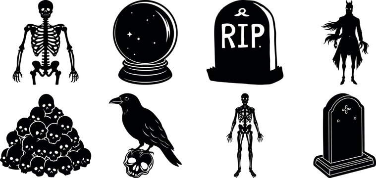 Set of Halloween silhouettes perfect for vector designs Vector illustration. Collection of Halloween vector elements
