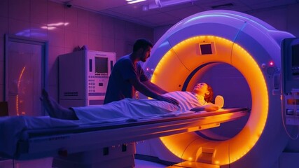 Radiology technician preparing patient for MRI 4K Videos - Powered by Adobe