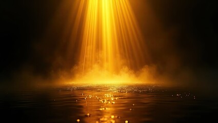 Golden light beams shining on a water surface.
