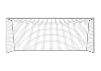 A white soccer goal frame with netting isolated on a transparent background isolated on transparent background