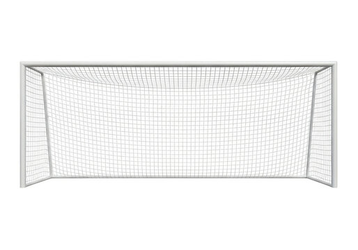 A white soccer goal frame with netting isolated on a transparent background isolated on transparent background