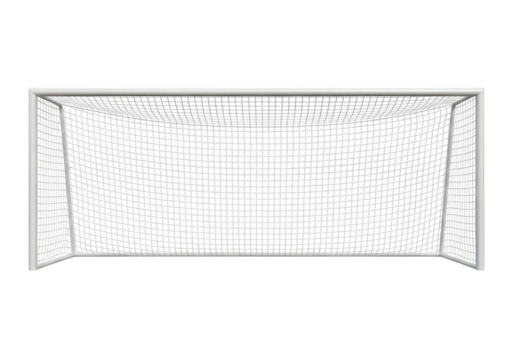 A white soccer goal frame with netting isolated on a transparent background isolated on transparent background