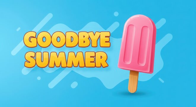 Goodbye summer text with pink popsicle on blue background