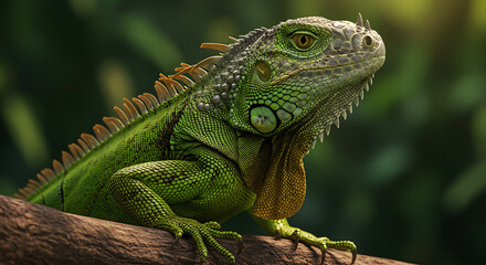 Close Up Of Green Iguana Showcasing Textured Scales And Sharp Spines