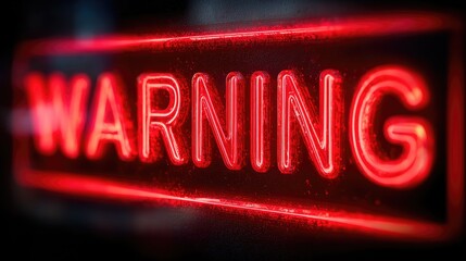 Red neon "WARNING" sign