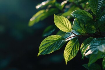 Obraz premium Fresh green leaves bathed in morning sun