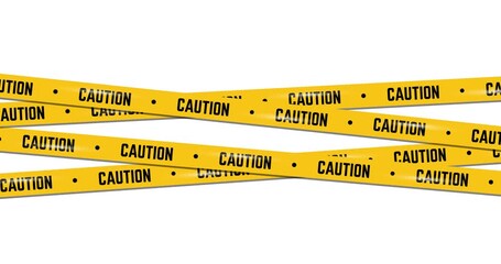 Animated design of intertwined yellow caution tape with CAUTION text on a white background.