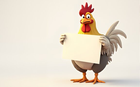a cartoon chicken holding a blank signboard created by generative AI. High quality