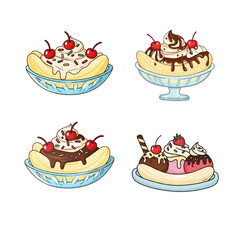 set of banana cakes and sweets ice cream