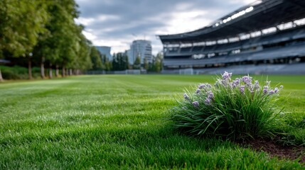 Obraz premium Beautiful lush green stadium sports field with well-maintained grass scenic outdoor environment vibrant natural landscape perfect for outdoor