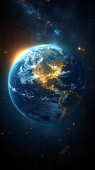 Fototapeta premium Earth at Night with Illuminated North American Cities Against Starry Space