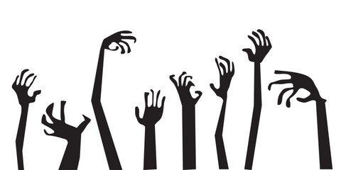 set of zombie hands on a  An isolated collection of spooky Halloween  hands with damage. Hands from the graves. 
