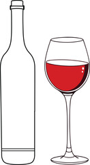 Red Wine Bottle and Glass Vector