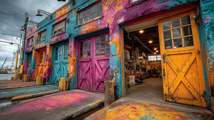 Fototapeta premium Vibrant Graffiti on Loading Dock Doors -