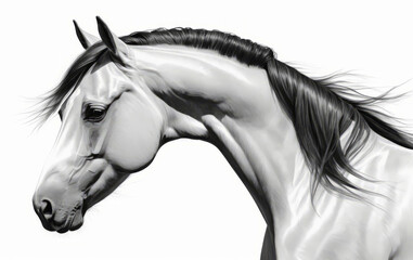 Monochrome Majesty A Striking Digital Art Portrait of a Noble Horse on White.