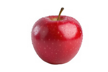 Fresh red apple with water droplets, perfect for healthy eating and delicious recipes, isolated on transparent background