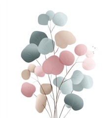 Pastel-toned leaves in soft colors against a white background