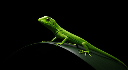 Fototapeta premium Close Up Of A Vibrant Green Tree Lizard Sitting On Leaf