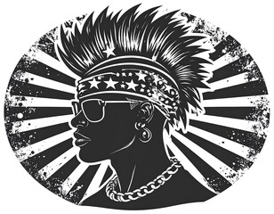 Rebellious spirit illustration in monochromatic punk style radiating an edgy and fierce persona