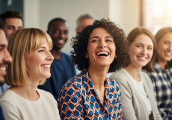 Diverse group of people laughing and smiling at an event