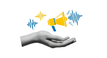 Amplifying Your Voice: Hand Holding Megaphone with Sound Waves for Powerful Communication