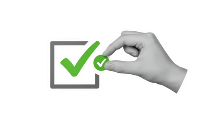 Hand Confirms with Check Mark Symbol, Ensuring Accuracy and Success on Black Backdrop