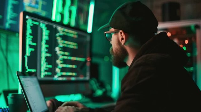 White Hat hacker analyzing network code green 4K Videos