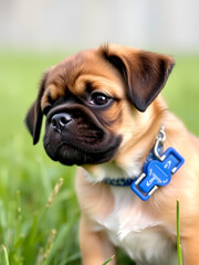 mixed breed puppy, half pug, half cavalier king charles spaniel