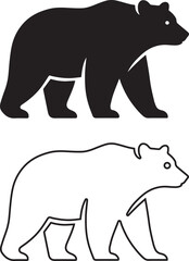  Black and White Bear Silhouette with outline design 