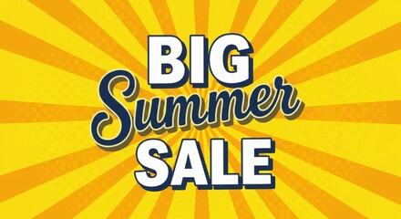 Big summer sale announcement with yellow radial background