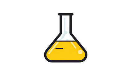 simple black outline of a lab flask containing yellow liquid on white background